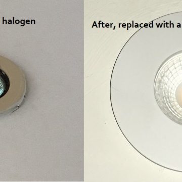 Old halogen down light replaced with a new LED sealed unit